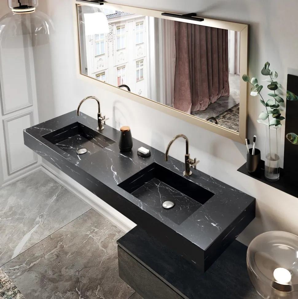 Composizione Bagno Completa di Specchio e Doppio Lavabo Made in Italy - Palom