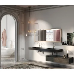 Composizione Bagno Completa di Specchio e Doppio Lavabo Made in Italy - Palom