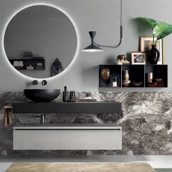 Composizione Bagno Completa di Specchio, Lavabo, Base e Top Made in Italy - Palom
