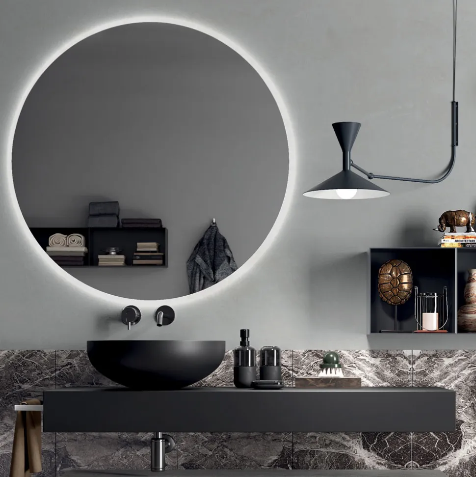 Composizione Bagno Completa di Specchio, Lavabo, Base e Top Made in Italy - Palom