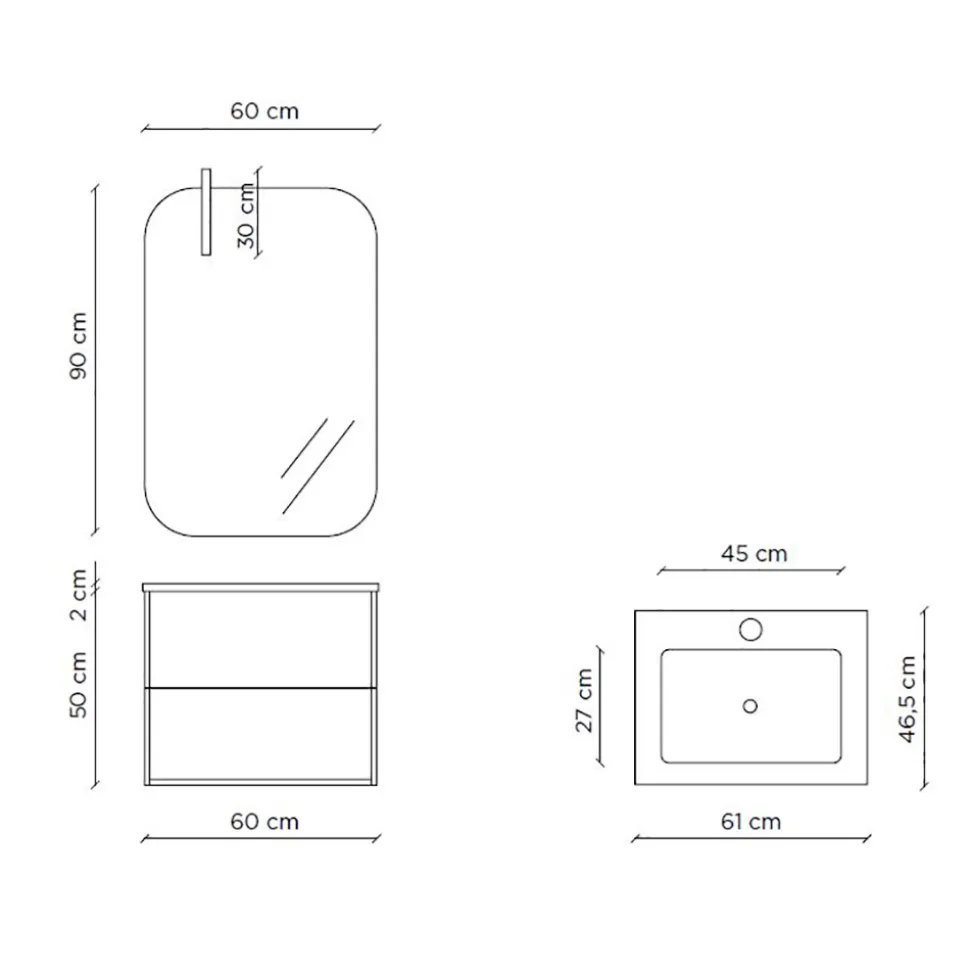 Composizione Bagno Composta da Specchio e Base Antigraffio Made in Italy - Kilos