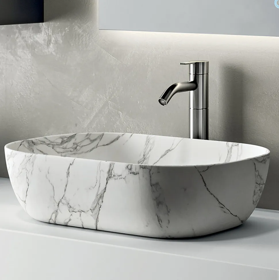 Composizione Bagno Composta da Mensola con Lavabo, Pensili e Specchio - Velaria