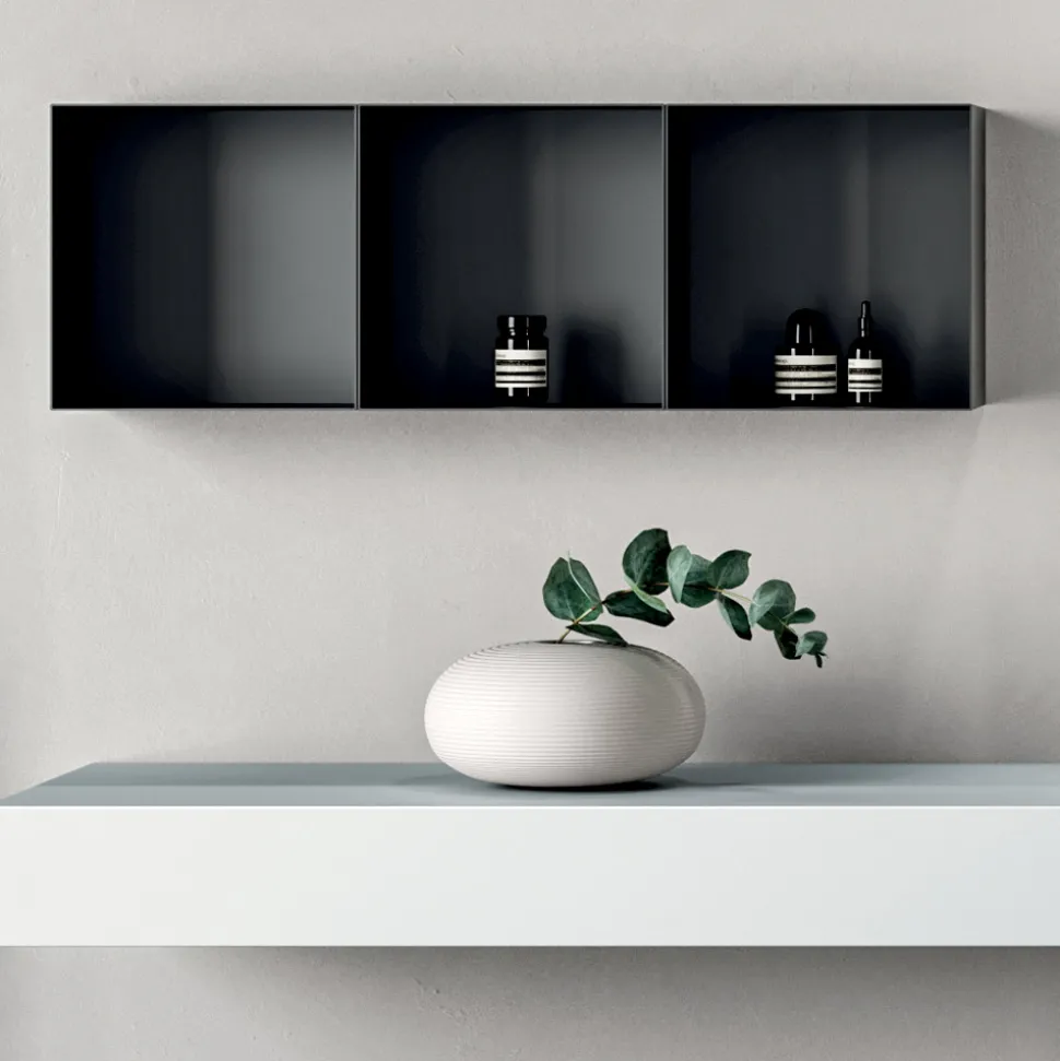 Composizione Bagno Composta da Mensola con Lavabo, Pensili e Specchio - Velaria