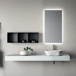Composizione Bagno Composta da Mensola con Lavabo, Pensili e Specchio - Velaria