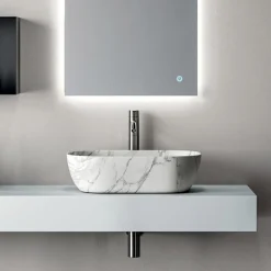 Composizione Bagno Composta da Mensola con Lavabo, Pensili e Specchio - Velaria