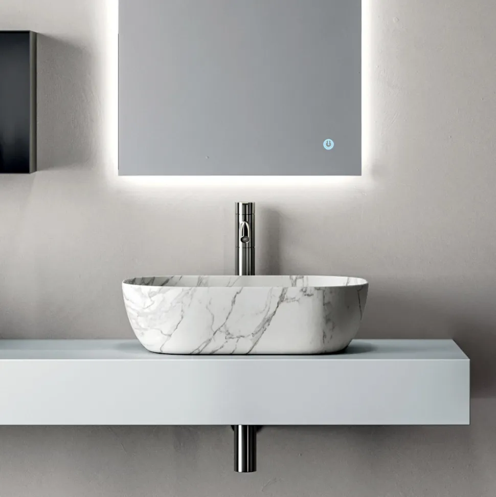 Composizione Bagno Composta da Mensola con Lavabo, Pensili e Specchio - Velaria