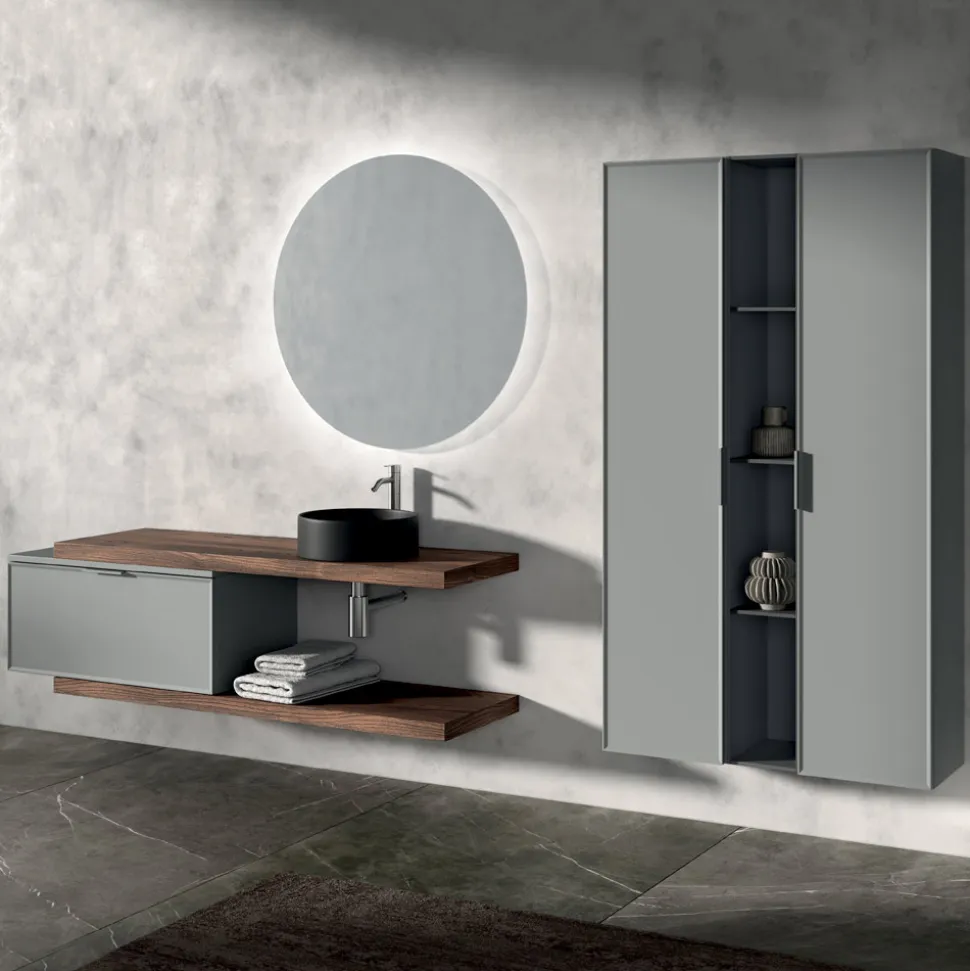 Composizione Bagno Comprensiva di 1 Base con 1 Cassetto, Lavabo e 2 Colonne - Orione