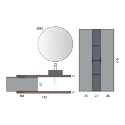 Composizione Bagno Comprensiva di 1 Base con 1 Cassetto, Lavabo e 2 Colonne - Orione