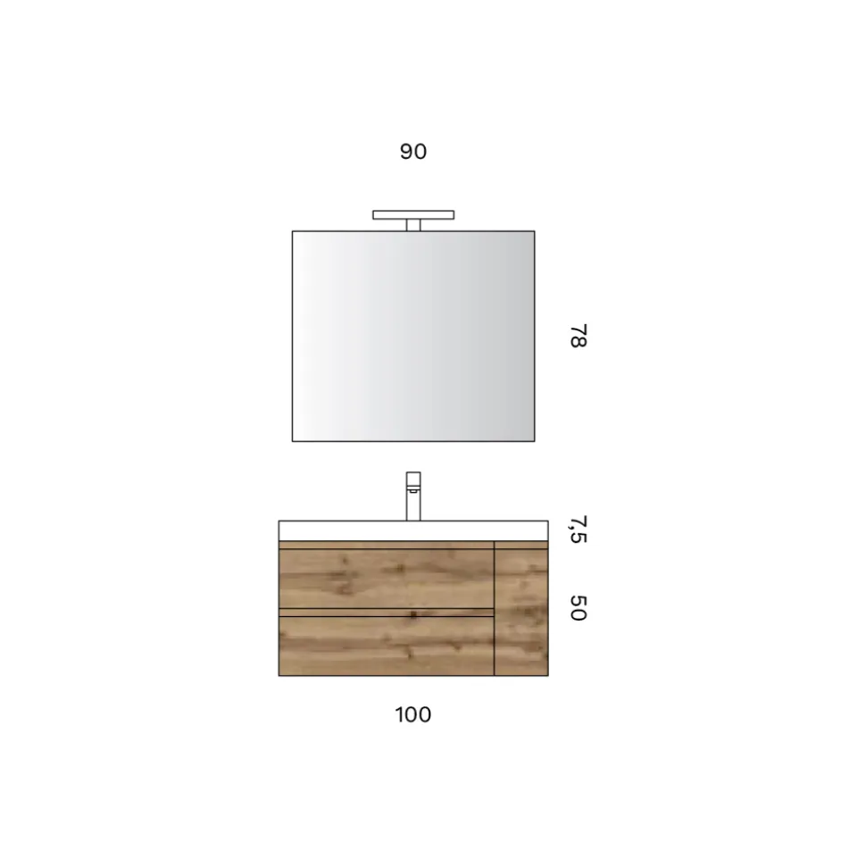 Composizione Bagno Comprensiva di Base con 2 Cassetti e 1 Anta Quercia - Titan