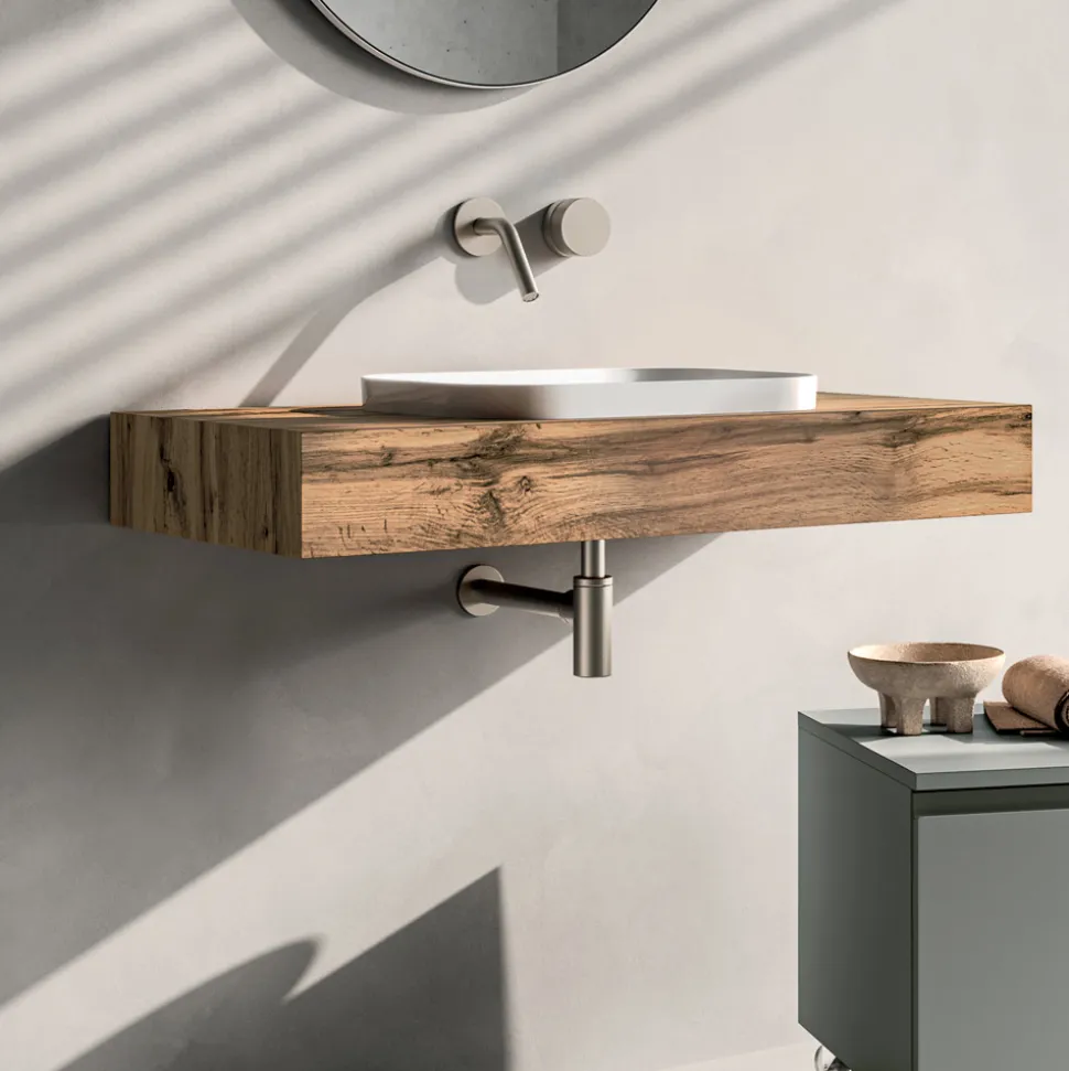Composizione Bagno Comprensiva di Base con Ruote, Lavabo e Specchio - Titan