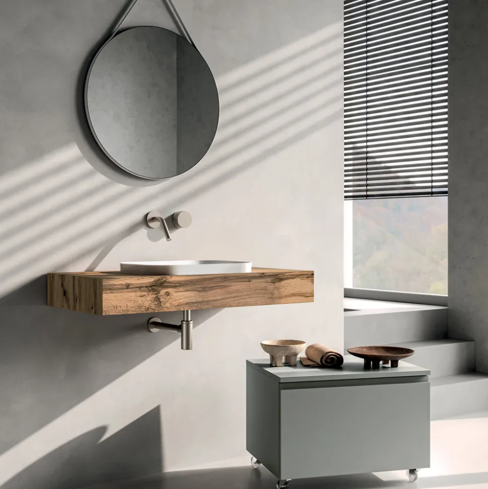 Composizione Bagno Comprensiva di Base con Ruote, Lavabo e Specchio - Titan