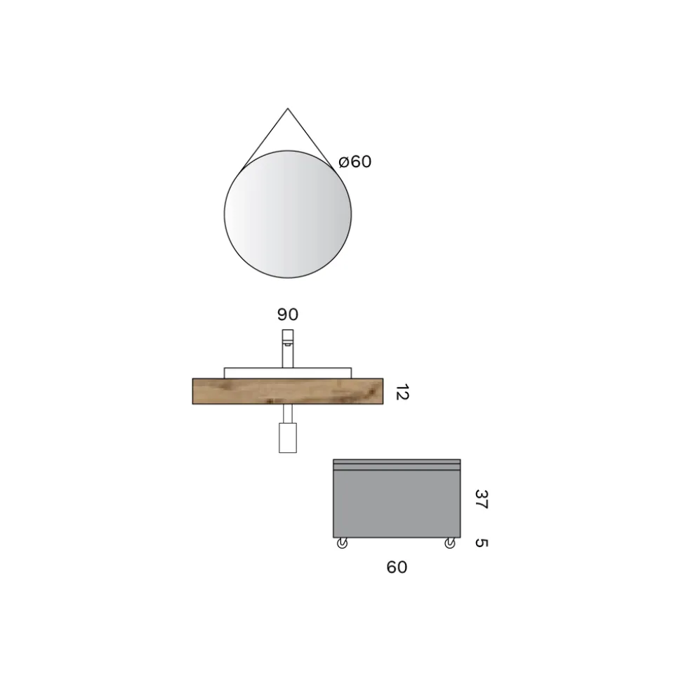 Composizione Bagno Comprensiva di Base con Ruote, Lavabo e Specchio - Titan