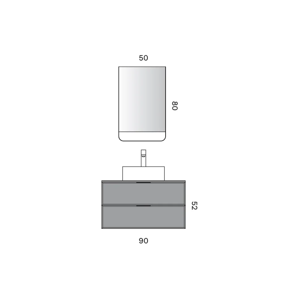 Composizione Bagno Comprensiva di 1 Base con 2 Cassetti, Lavabo e Specchio Led - Orione