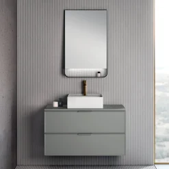 Composizione Bagno Comprensiva di 1 Base con 2 Cassetti, Lavabo e Specchio Led - Orione