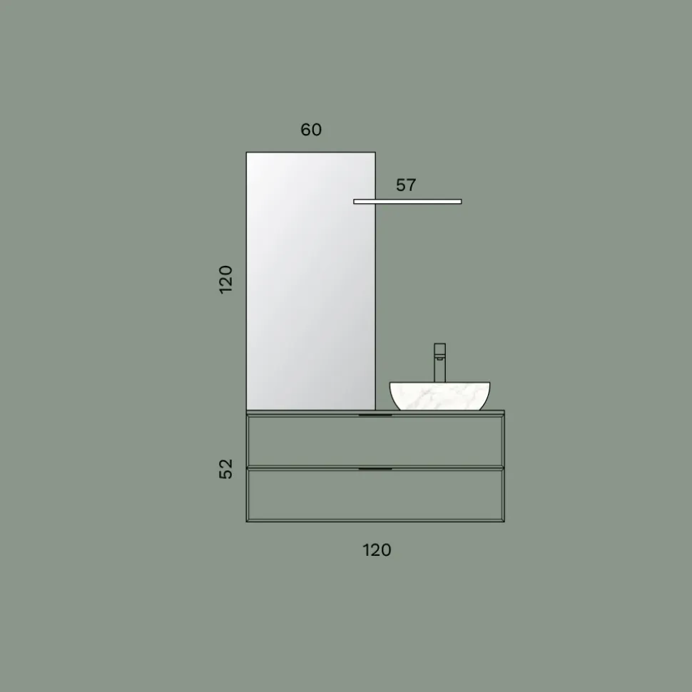 Composizione Bagno Comprensiva di 1 Base con 2 Cassetti, Lavabo e Specchio - Orione