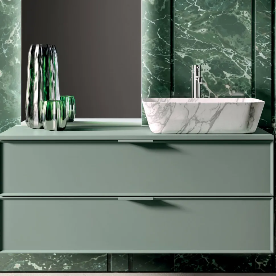 Composizione Bagno Comprensiva di 1 Base con 2 Cassetti, Lavabo e Specchio - Orione