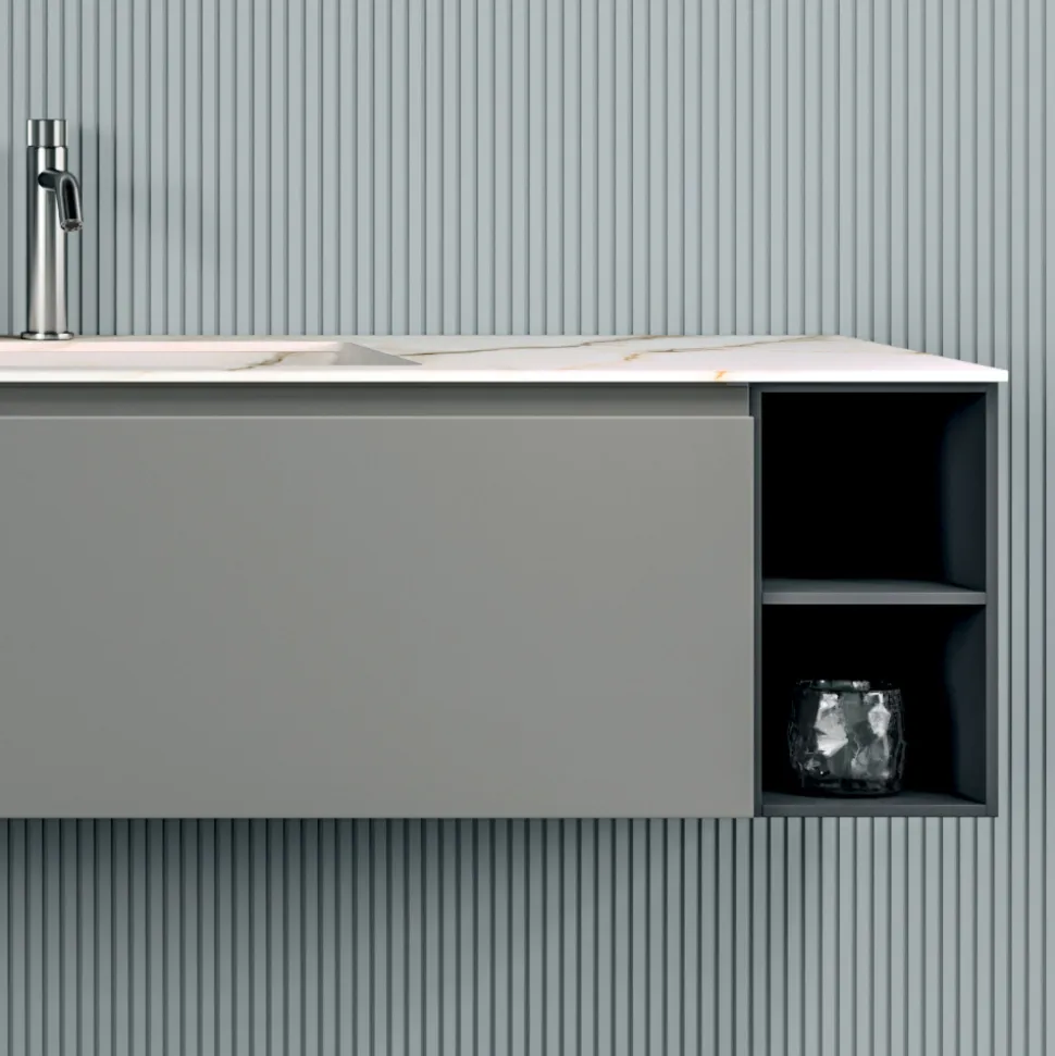 Composizione Bagno con 1 Base con 1 Cassetto e Vano a Giorno e Specchio - Titan