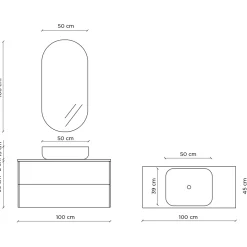 Composizione Bagno con Base Pietra Avana, Specchio e Lavabo Made in Italy - Kilos