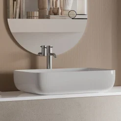 Composizione Bagno con Base Pietra Avana, Specchio e Lavabo Made in Italy - Kilos