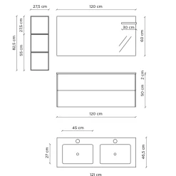 Composizione Bagno con Base Rovere Miele, Lavabo e Specchio Made in Italy - Kilos