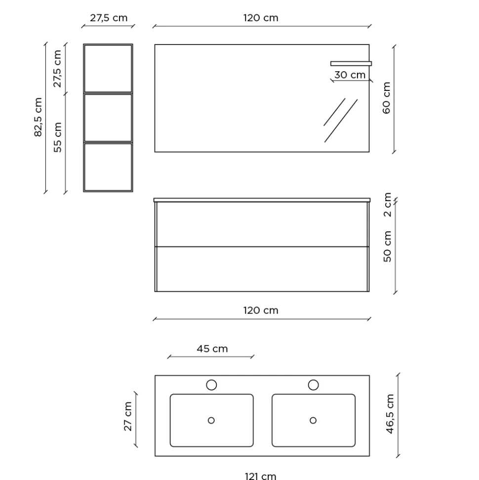 Composizione Bagno con Base Rovere Miele, Lavabo e Specchio Made in Italy - Kilos