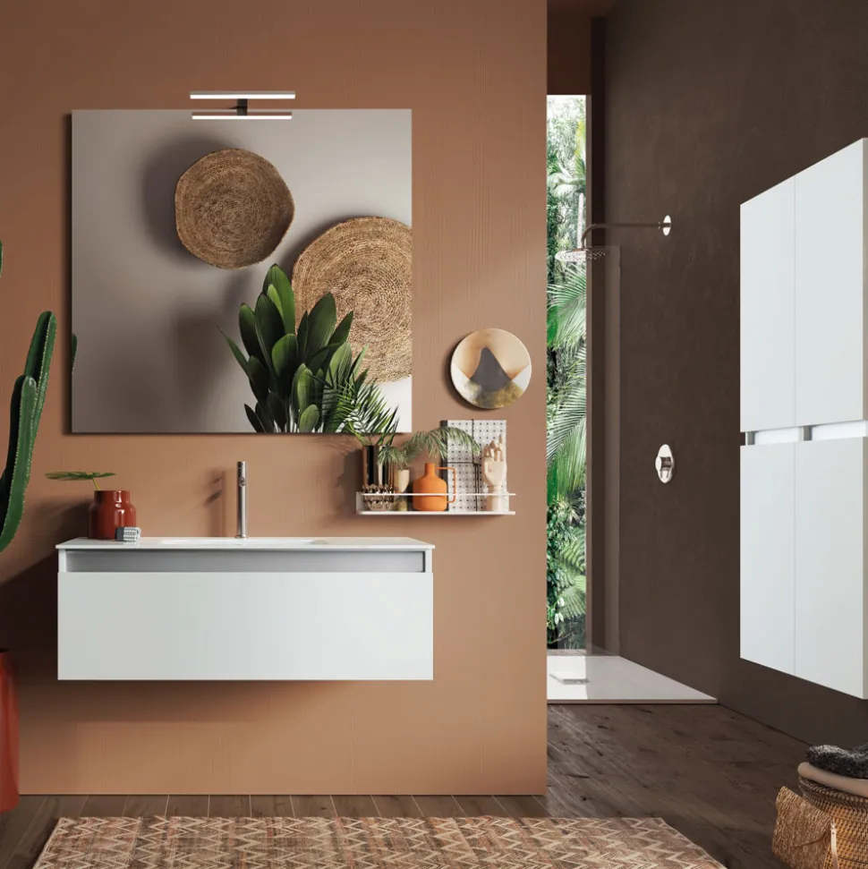 Composizione Bagno con Base Sospesa, Specchio e Lavabo Made in Italy - Dream