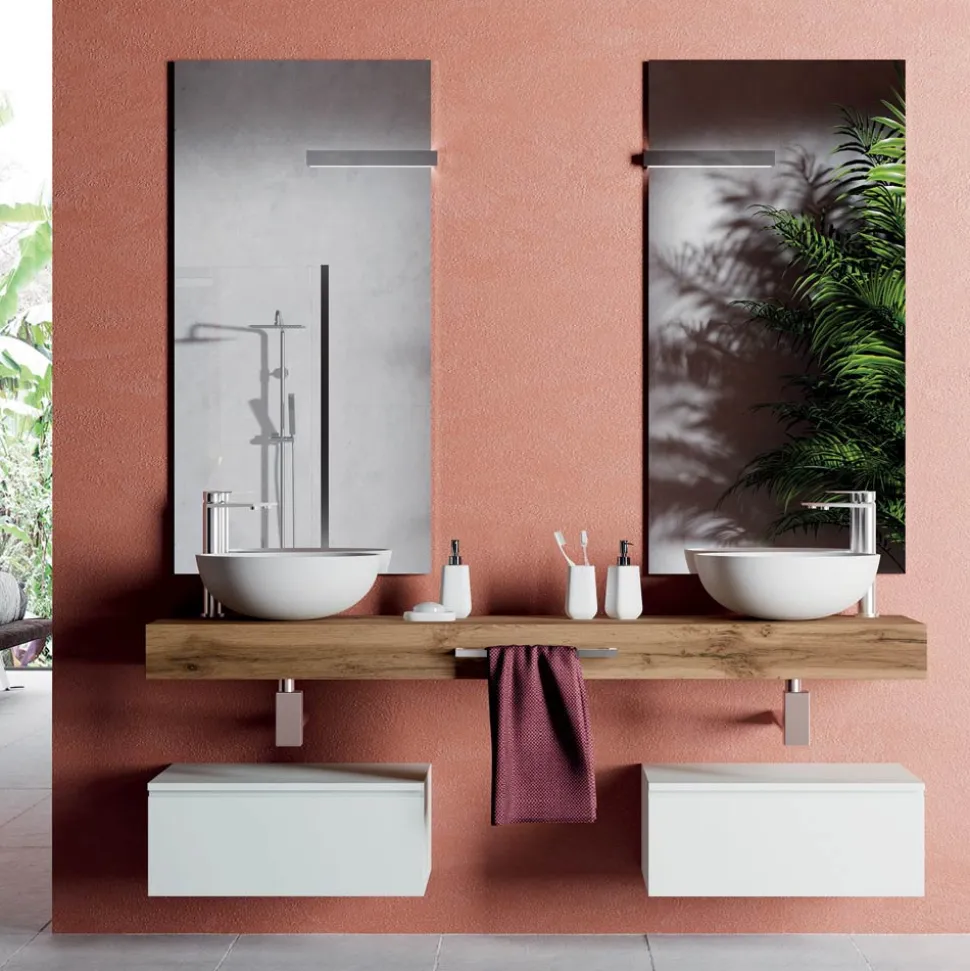 Composizione Bagno con Basi Antigraffio e Lavabi in Resina Made in italy - Palom