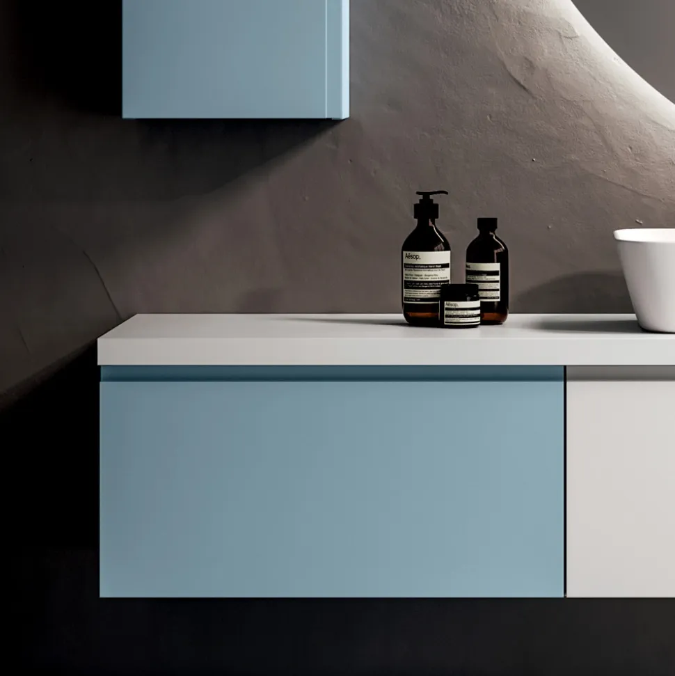 Composizione Bagno con 2 Basi con 1 Cassetto Ciascuna e Specchio - Titan