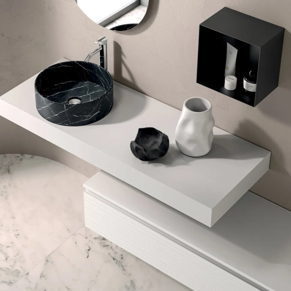 Composizione Bagno con Cassetto, Lavabo, Specchio, Pensile e Mensola - Elios