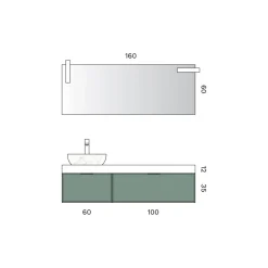 Composizione Bagno con 2 Cassetti, Lavabo in Ceramica Calacatta e Specchio - Orione