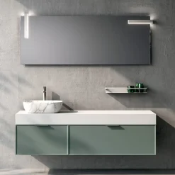 Composizione Bagno con 2 Cassetti, Lavabo in Ceramica Calacatta e Specchio - Orione