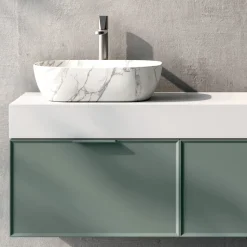 Composizione Bagno con 2 Cassetti, Lavabo in Ceramica Calacatta e Specchio - Orione