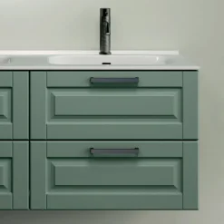 Composizione Bagno con 4 Cassetti Verde Salvia, Specchio e Lavabi - Magnolia