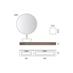 Composizione Bagno con 2 Cassetti, Specchio e Lavabo in Resina Bianca - Magnolia