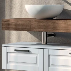 Composizione Bagno con 2 Cassetti, Specchio e Lavabo in Resina Bianca - Magnolia