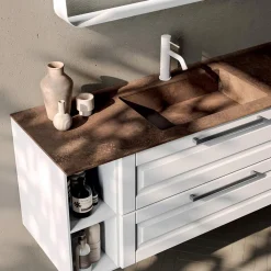 Composizione Bagno con 2 Cassetti e 2 Vani a Giorno, Specchio e Lavabo - Magnolia