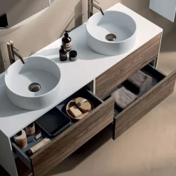 Composizione Bagno con 4 Cassetti in Rovere Rio, Specchio e Lavabo - Velaria