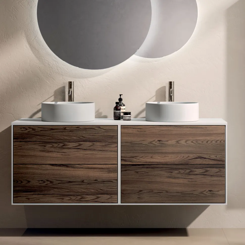 Composizione Bagno con 4 Cassetti in Rovere Rio, Specchio e Lavabo - Velaria