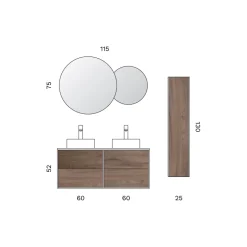 Composizione Bagno con 4 Cassetti in Rovere Rio, Specchio e Lavabo - Velaria
