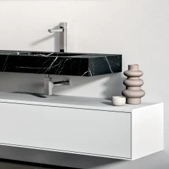 Composizione Bagno con 1 Cassetto Bianco, Specchio e Mensola Hpl Marquina - Velaria