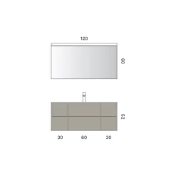 Composizione Bagno con 6 Cassetti Tortora, Specchio e Lavabo - Velaria