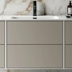 Composizione Bagno con 6 Cassetti Tortora, Specchio e Lavabo - Velaria