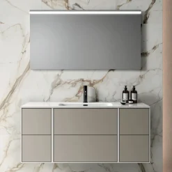 Composizione Bagno con 6 Cassetti Tortora, Specchio e Lavabo - Velaria