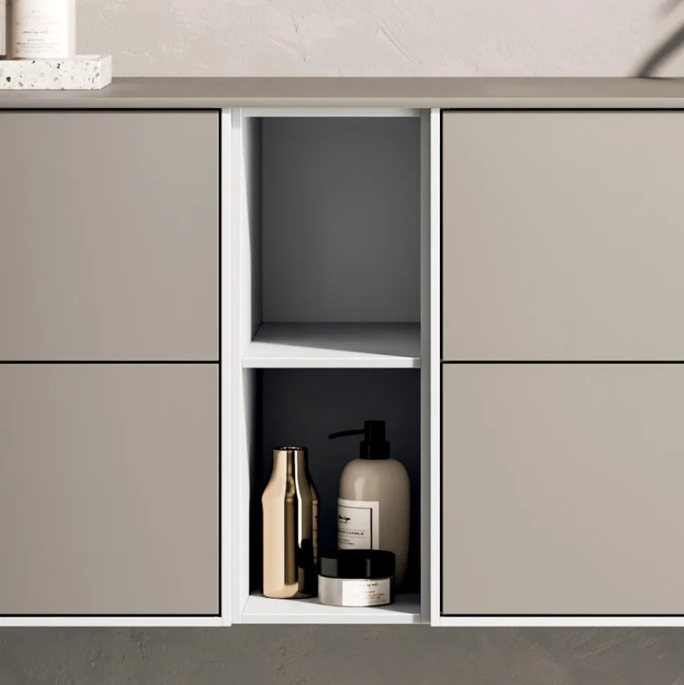 Composizione Bagno con 4 Cassetti, Vano a Giorno, Lavabo e Specchio - Velaria