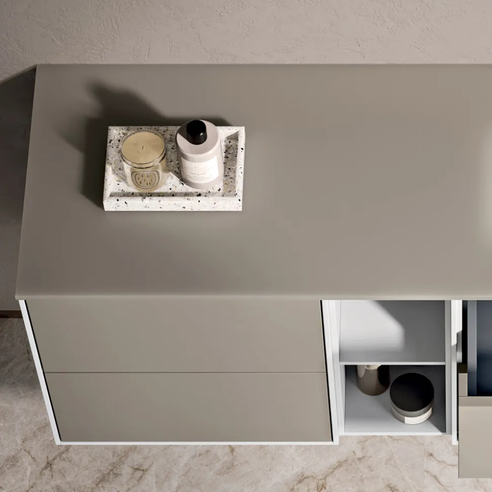 Composizione Bagno con 4 Cassetti, Vano a Giorno, Lavabo e Specchio - Velaria