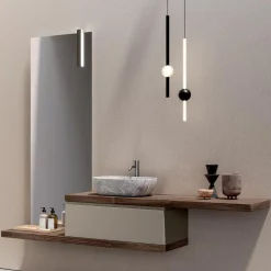 Composizione Bagno con 1 Cassetto, 2 Mensole in Quercia, Lavabo e Specchio - Titan