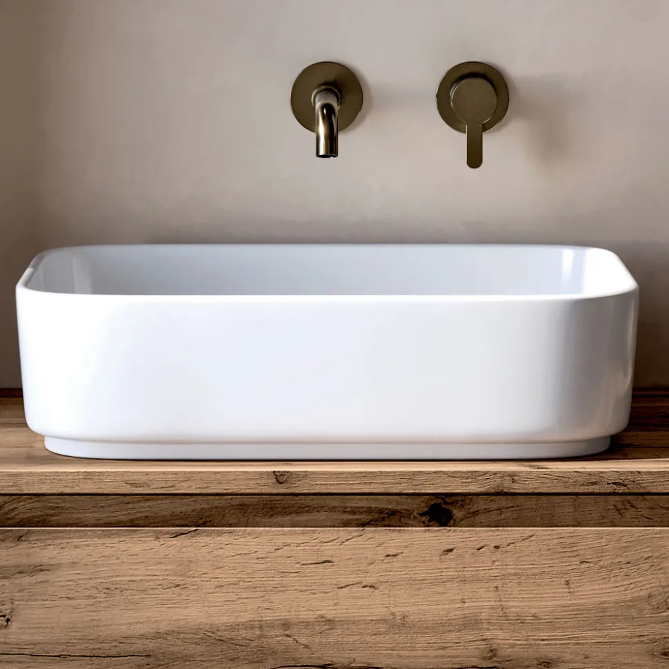 Composizione Bagno con 2 Cassetti in Quercia, Lavabo in Ceramica e Specchio - Titan