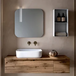 Composizione Bagno con 2 Cassetti in Quercia, Lavabo in Ceramica e Specchio - Titan