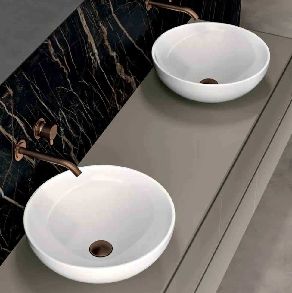 Composizione Bagno con 4 Cassetti, 2 Lavabi in Ceramica e Specchio - Titan