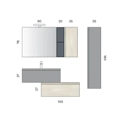 Composizione Bagno con 2 Cassetti, Pensile, Colonna e Specchio - Titan